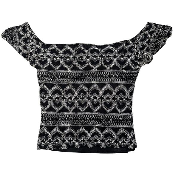 Charlotte Russe Tops - Charlotte Russe Crop Top Women Size S Black White Knit Heart Stretch Y2K Vintage